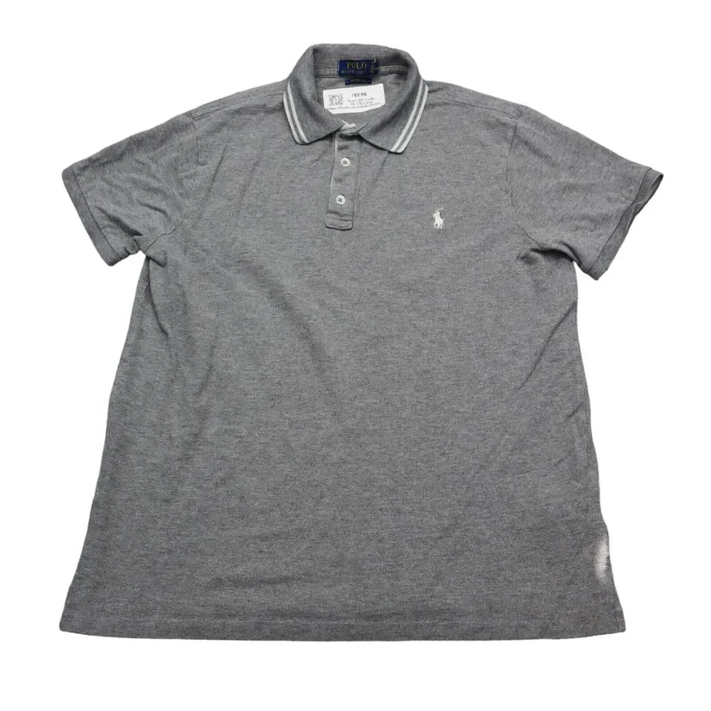 Ralph Lauren Shirt Mens L Gray Custom Fit Chest Button Short Sleeve Collared Top